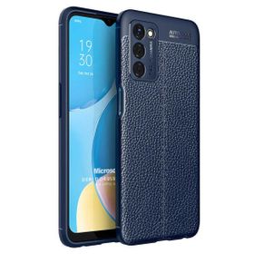 Microsonic Oppo A55 5G Deri Dokulu Silikon Lacivert Kılıf