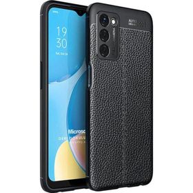 Microsonic Oppo A55 5G Deri Dokulu Silikon Siyah Kılıf