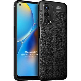 Microsonic Oppo A74 4G Deri Dokulu Silikon Siyah Cep Telefonu Kılıfı