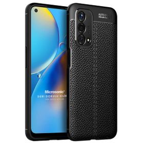 Microsonic Oppo A74 4G Deri Dokulu Silikon Siyah Cep Telefonu Kılıfı
