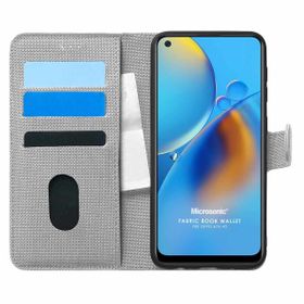 Microsonic Oppo A74 4G Fabric Book Wallet Gri Cep Telefonu Kılıfı