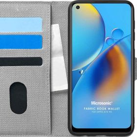 Microsonic Oppo A74 4G Fabric Book Wallet Gri Cep Telefonu Kılıfı