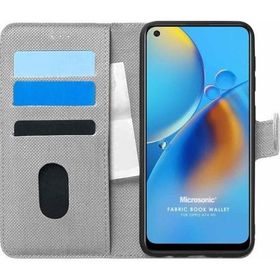 Microsonic Oppo A74 4G Fabric Book Wallet Gri Cep Telefonu Kılıfı