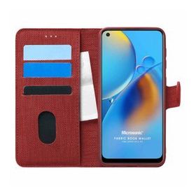 Microsonic Oppo A74 4G Fabric Book Wallet Kırmızı Cep Telefonu Kılıfı