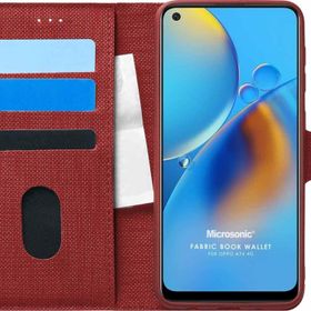 Microsonic Oppo A74 4G Fabric Book Wallet Kırmızı Cep Telefonu Kılıfı