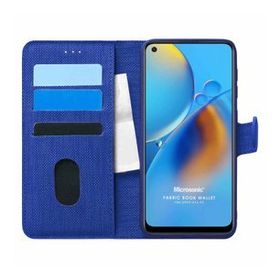 Microsonic Oppo A74 4G Fabric Book Wallet Lacivert Cep Telefonu Kılıfı