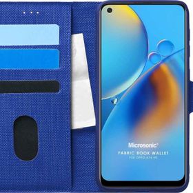 Microsonic Oppo A74 4G Fabric Book Wallet Lacivert Cep Telefonu Kılıfı