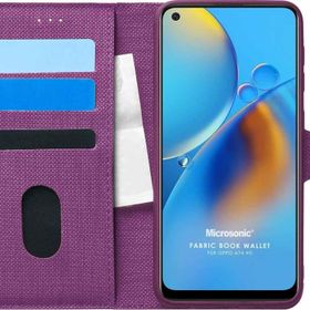 Microsonic Oppo A74 4G Fabric Book Wallet Mor Cep Telefonu Kılıfı