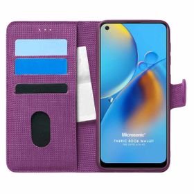 Microsonic Oppo A74 4G Fabric Book Wallet Mor Cep Telefonu Kılıfı