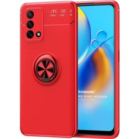 Microsonic Oppo A74 4G Kickstand Ring Holder Kırmızı Cep Telefonu Kılıfı