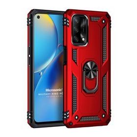 Microsonic Oppo A74 4G Military Ring Holder Kırmızı Cep Telefonu Kılıfı