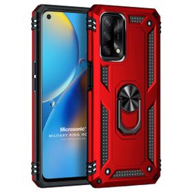 Microsonic Oppo A74 4G Military Ring Holder Kırmızı Cep Telefonu Kılıfı