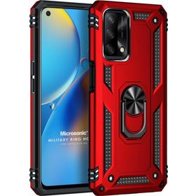 Microsonic Oppo A74 4G Military Ring Holder Kırmızı Cep Telefonu Kılıfı