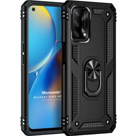 Microsonic Oppo A74 4G Military Ring Holder Siyah Cep Telefonu Kılıfı