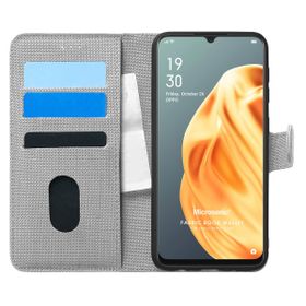 Microsonic Oppo A91 Fabric Book Wallet Gri Cep Telefonu Kılıfı