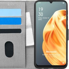 Microsonic Oppo A91 Fabric Book Wallet Gri Cep Telefonu Kılıfı