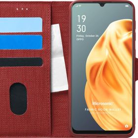Microsonic Oppo A91 Fabric Book Wallet Kırmızı Cep Telefonu Kılıfı
