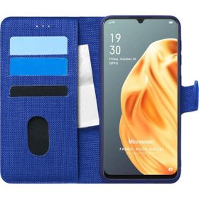 Microsonic Oppo A91 Fabric Book Wallet Lacivert Cep Telefonu Kılıfı