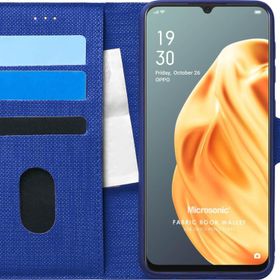 Microsonic Oppo A91 Fabric Book Wallet Lacivert Cep Telefonu Kılıfı