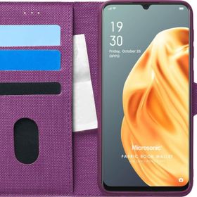 Microsonic Oppo A91 Fabric Book Wallet Mor Cep Telefonu Kılıfı