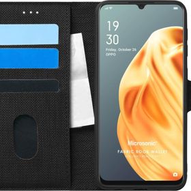 Microsonic Oppo A91 Fabric Book Wallet Siyah Cep Telefonu Kılıfı