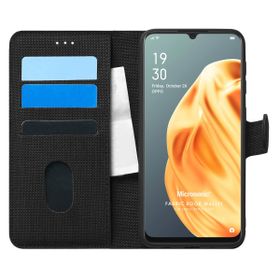 Microsonic Oppo A91 Fabric Book Wallet Siyah Cep Telefonu Kılıfı