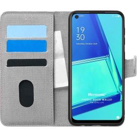 Microsonic Oppo A92 Fabric Book Wallet Gri Cep Telefonu Kılıfı