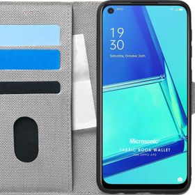 Microsonic Oppo A92 Fabric Book Wallet Gri Cep Telefonu Kılıfı