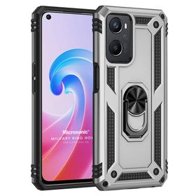 Microsonic Oppo A96 Military Ring Holder Gümüş Kılıf