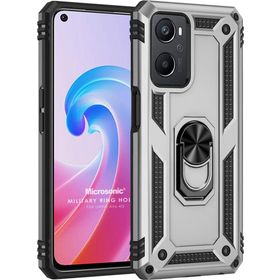 Microsonic Oppo A96 Military Ring Holder Gümüş Kılıf
