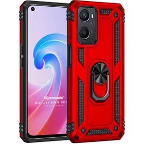 Microsonic Oppo A96 Military Ring Holder Kırmızı Kılıf