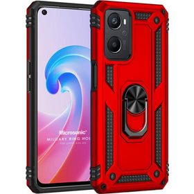 Microsonic Oppo A96 Military Ring Holder Kırmızı Kılıf