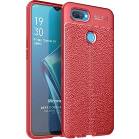 Microsonic Oppo AX7 Deri Dokulu Silikon Kırmızı Cep Telefonu Kılıfı