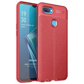 Microsonic Oppo AX7 Deri Dokulu Silikon Kırmızı Cep Telefonu Kılıfı
