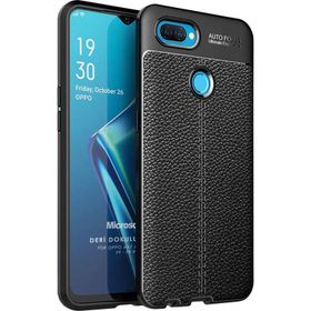 Microsonic Oppo F9 F9 Pro Deri Dokulu Silikon Siyah Kılıf