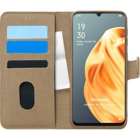 Microsonic Oppo Reno 3 Fabric Book Wallet Gold Kılıf