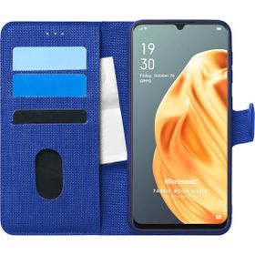 Microsonic Oppo Reno 3 Fabric Book Wallet Lacivert Kılıf