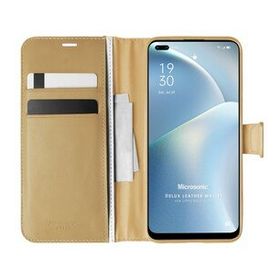 Microsonic Oppo Reno 4 Lite Delux Leather Wallet Gold Cep Telefonu Kılıfı