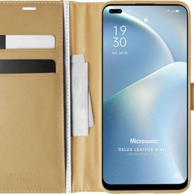 Microsonic Oppo Reno 4 Lite Delux Leather Wallet Gold Cep Telefonu Kılıfı