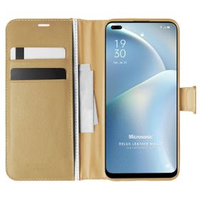 Microsonic Oppo Reno 4 Lite Delux Leather Wallet Gold Cep Telefonu Kılıfı