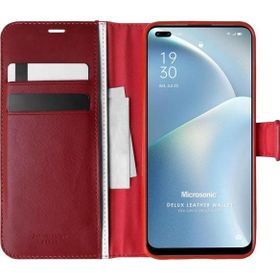 Microsonic Oppo Reno 4 Lite Delux Leather Wallet Kırmızı Cep Telefonu Kılıfı