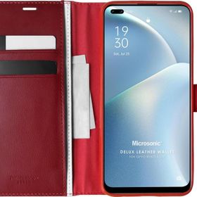 Microsonic Oppo Reno 4 Lite Delux Leather Wallet Kırmızı Cep Telefonu Kılıfı