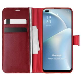 Microsonic Oppo Reno 4 Lite Delux Leather Wallet Kırmızı Cep Telefonu Kılıfı