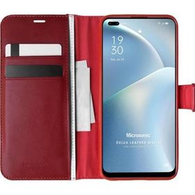 Microsonic Oppo Reno 4 Lite Delux Leather Wallet Kırmızı Cep Telefonu Kılıfı