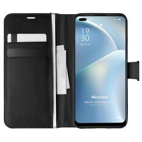 Microsonic Oppo Reno 4 Lite Delux Leather Wallet Siyah Cep Telefonu Kılıfı