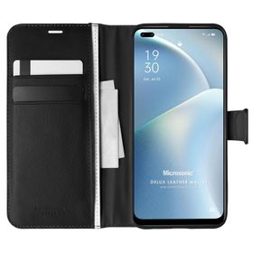 Microsonic Oppo Reno 4 Lite Delux Leather Wallet Siyah Cep Telefonu Kılıfı