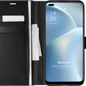 Microsonic Oppo Reno 4 Lite Delux Leather Wallet Siyah Cep Telefonu Kılıfı