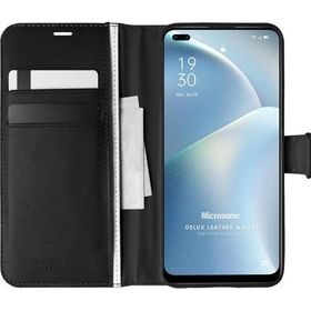 Microsonic Oppo Reno 4 Lite Delux Leather Wallet Siyah Cep Telefonu Kılıfı