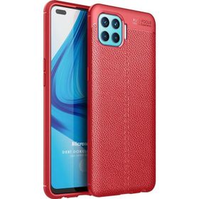 Microsonic Oppo Reno 4 Lite Deri Dokulu Silikon Kırmızı Cep Telefonu Kılıfı