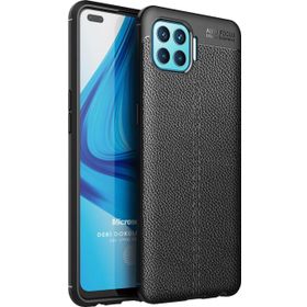 Microsonic Oppo Reno 4 Lite Deri Dokulu Silikon Siyah Cep Telefonu Kılıfı